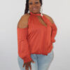 Open Shoulder V Neck Long Sleeve Top